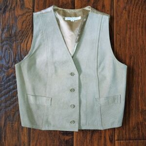 Vintage 80s leather tan button vest Size S-M